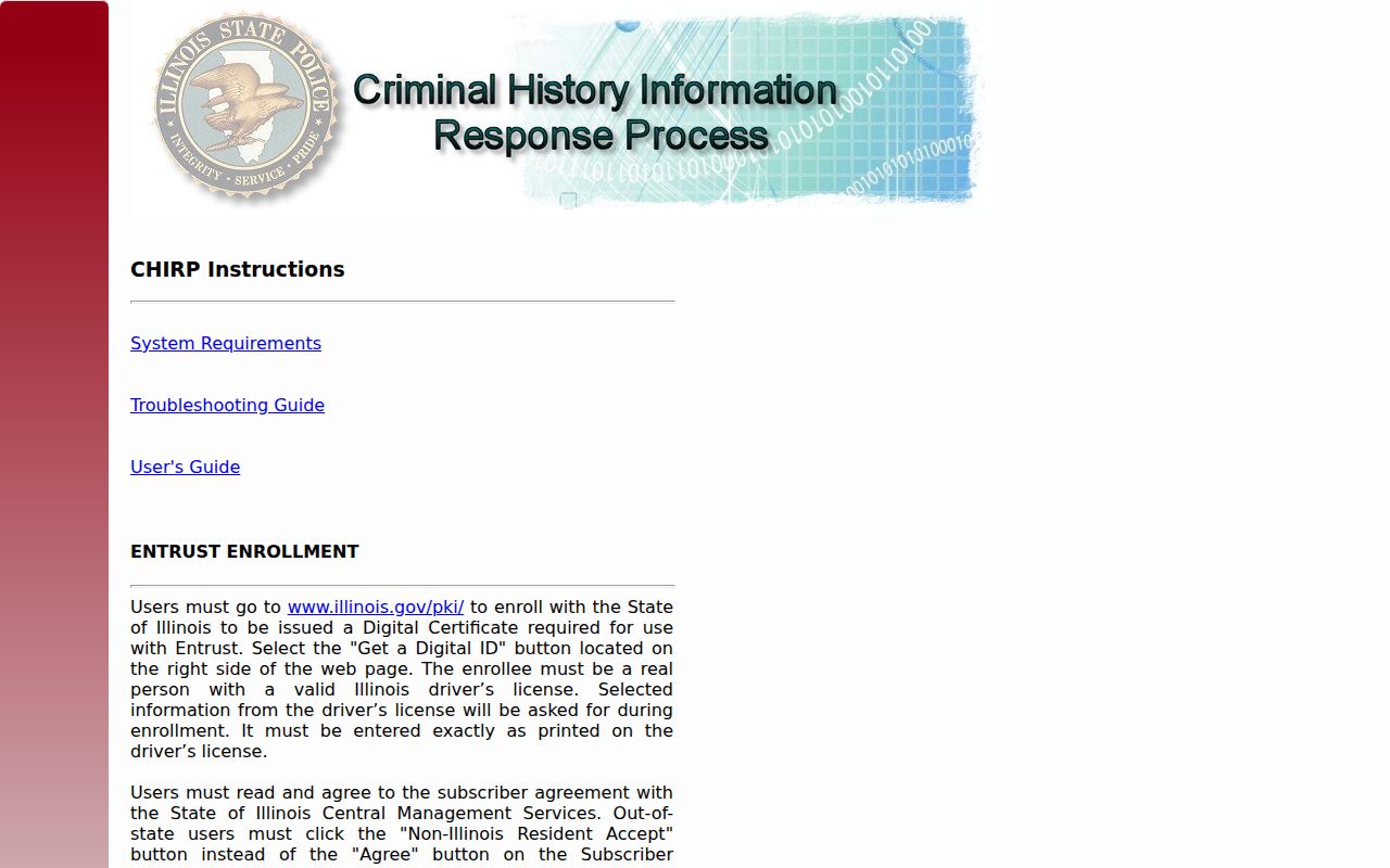 Illinois CHIRP portal for Piatt County conviction information requests