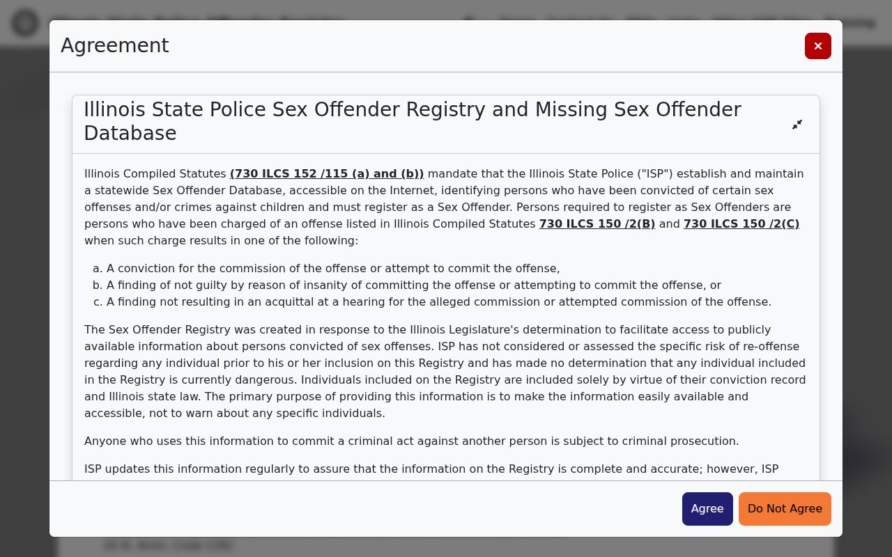 Piatt County sex offender lookup fields in the ISP registry